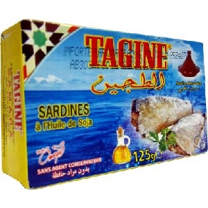Marokańskie sardynki w oleju roślinnym Tadżyn 125 g.
